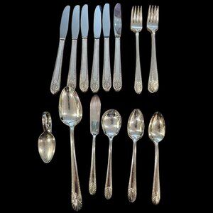 VTG Crown Radiance Silver Plate‎ Flatware  Set 6 Settings Art Deco 23 Pieces